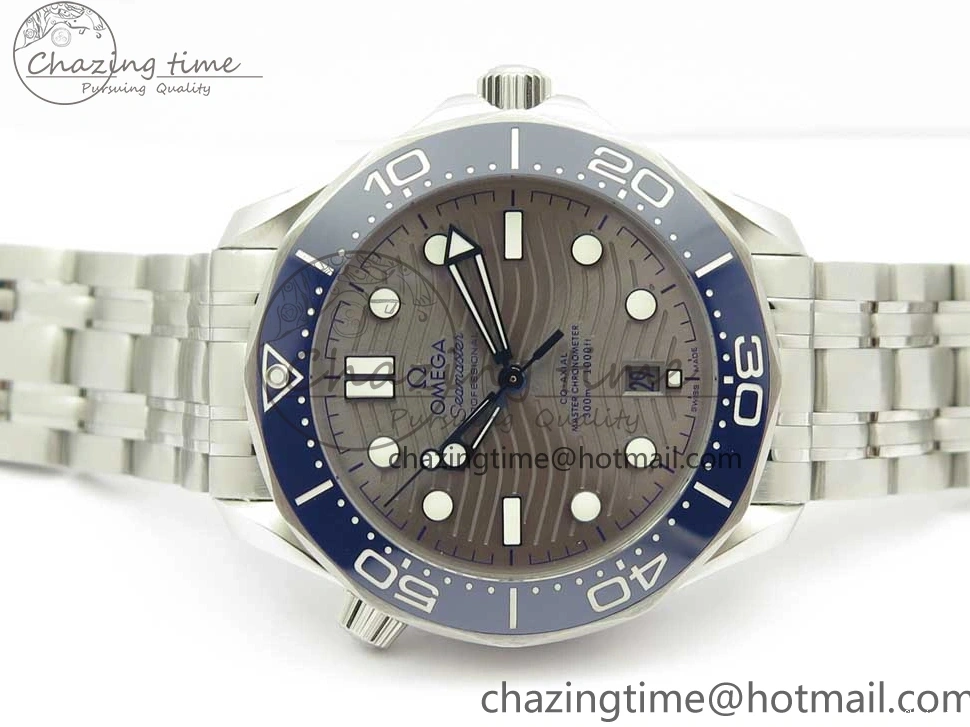 0113 Effortless 2018 Seamaster Diver 300M OMF Best Edition Blue Ceramic Gray Dial on SS Bracelet A8800 (Black Balance Wheel) 7958